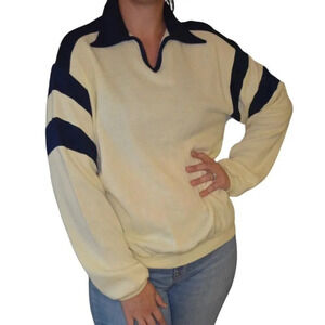 Vintage JCPenney Men's XL Sweater Cream & Navy 100% Acrylic Colorblock Design